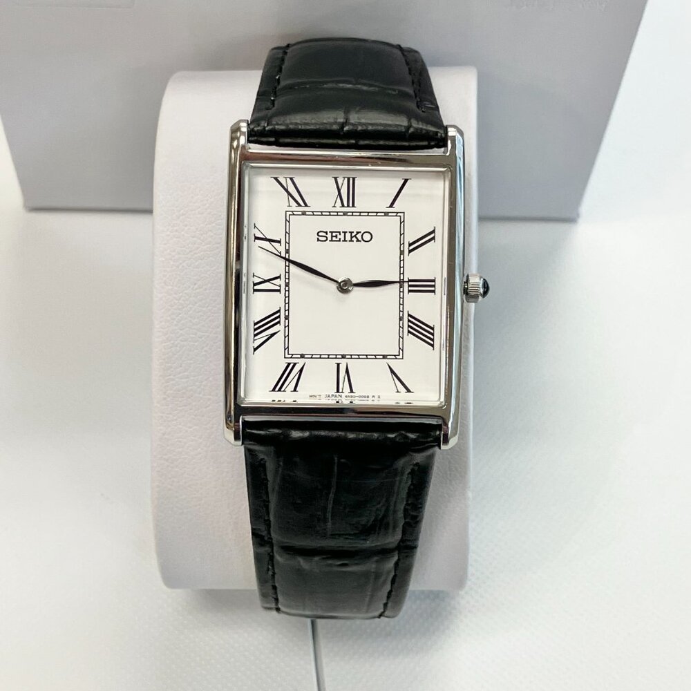 Seiko Stainless Steel Watch With Black Leather Strap